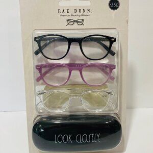 RAE DUNN reading glasses 3 pack premium readers +2.50 with hard case